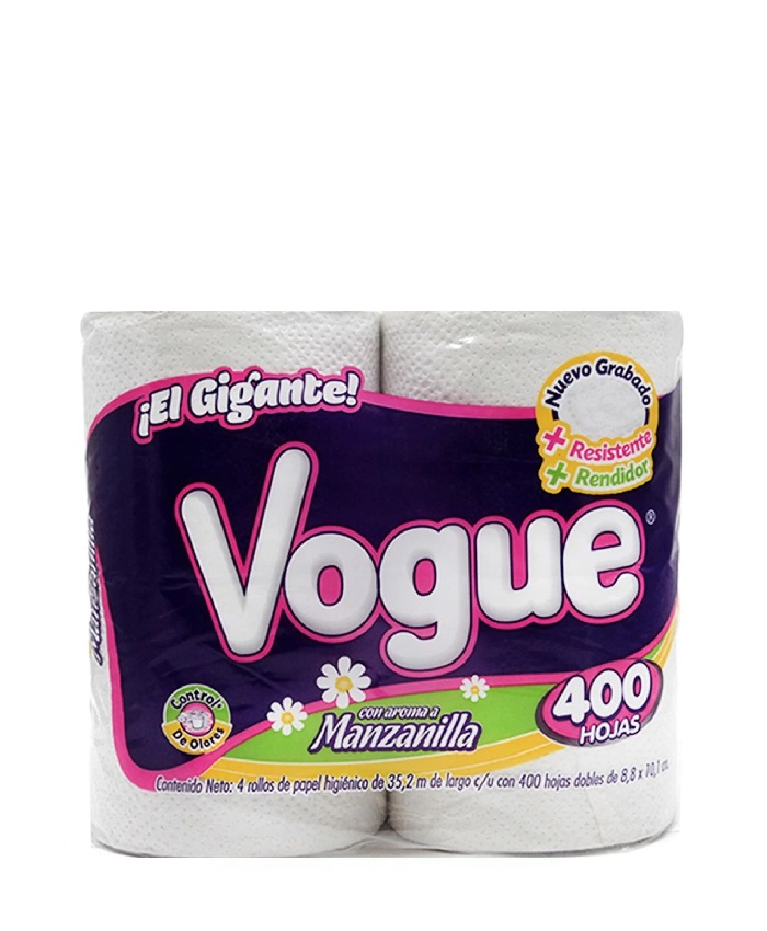 Papel Higiénico 4 Rollos 400 Hojas Dobles Vogue 1 paq