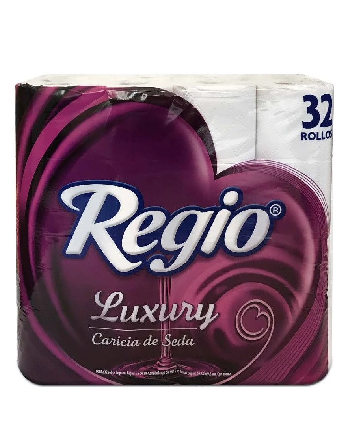 Papel Higiénico 32 Rollos 190 Hojas Triples Luxury Caricia de Seda Regio 1 pza